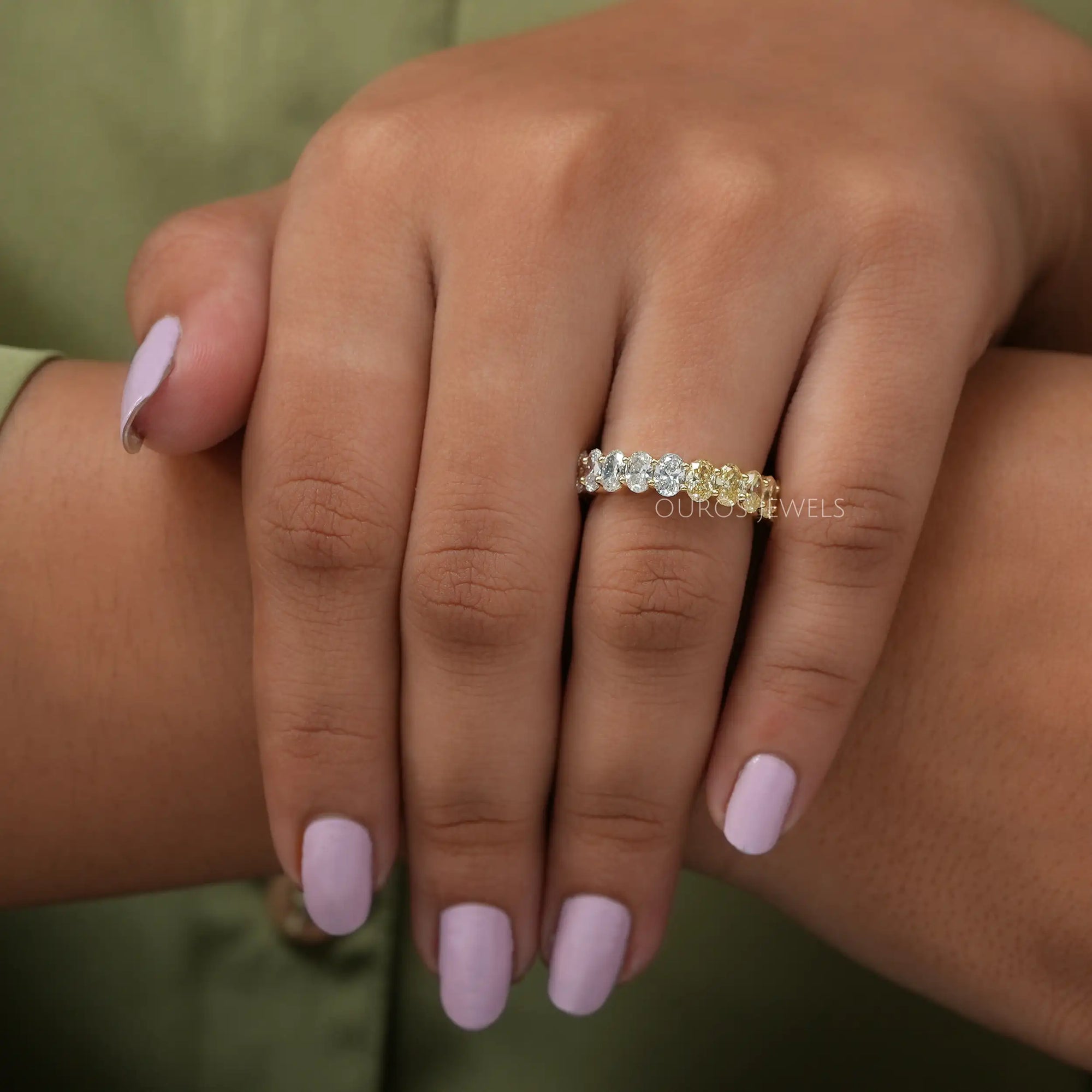 Yellow Oval Cut Lab Grown Diamond Eternity Wedding Band