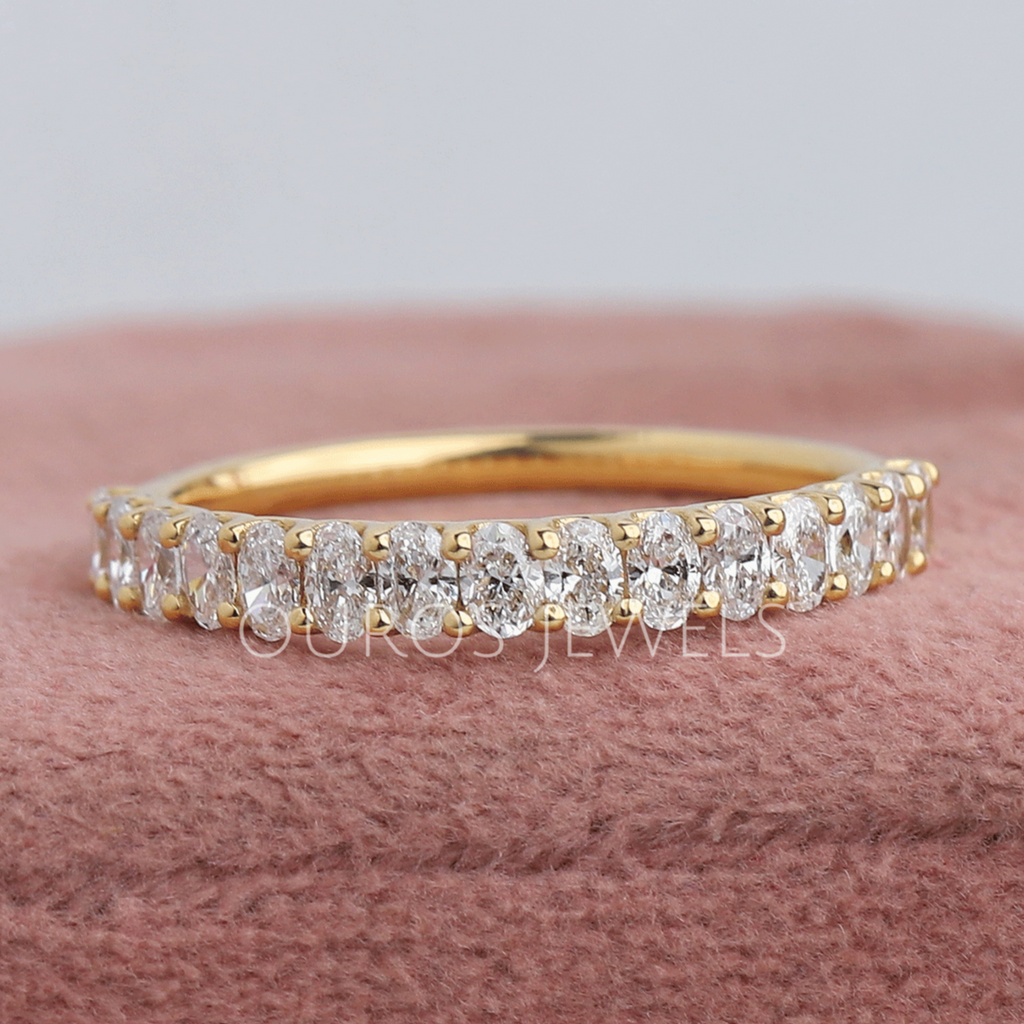 Oval Cut Lab Grown Diamond Half Eternity Wedding Band