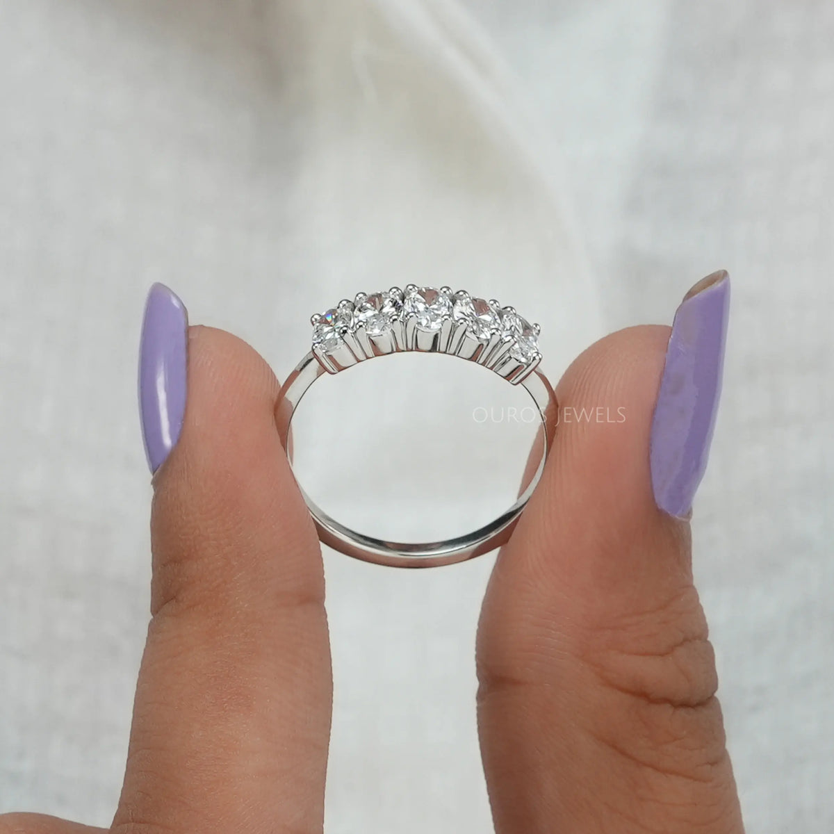 Five Stone Oval Cut Lab Grown Diamond Wedding Ring