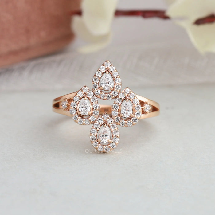 Flower style lab created diamond engagement ring with unique shine of lab diamonds