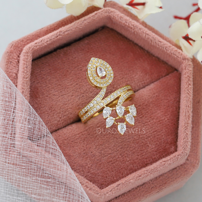 [Pear Cut Lab Diamond Bypass Setting Ring]-[Ouros Jewels]