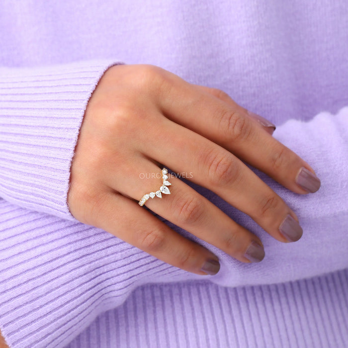 Pear Cut Curved Diamond Wedding Band
