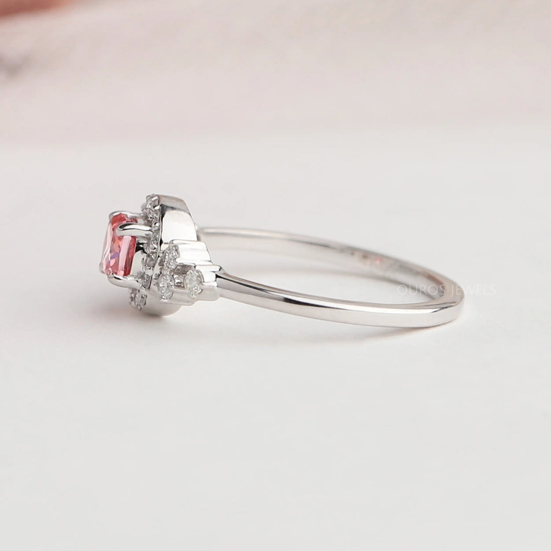 Pink Cushion Cut Halo Diamond Engagement Ring