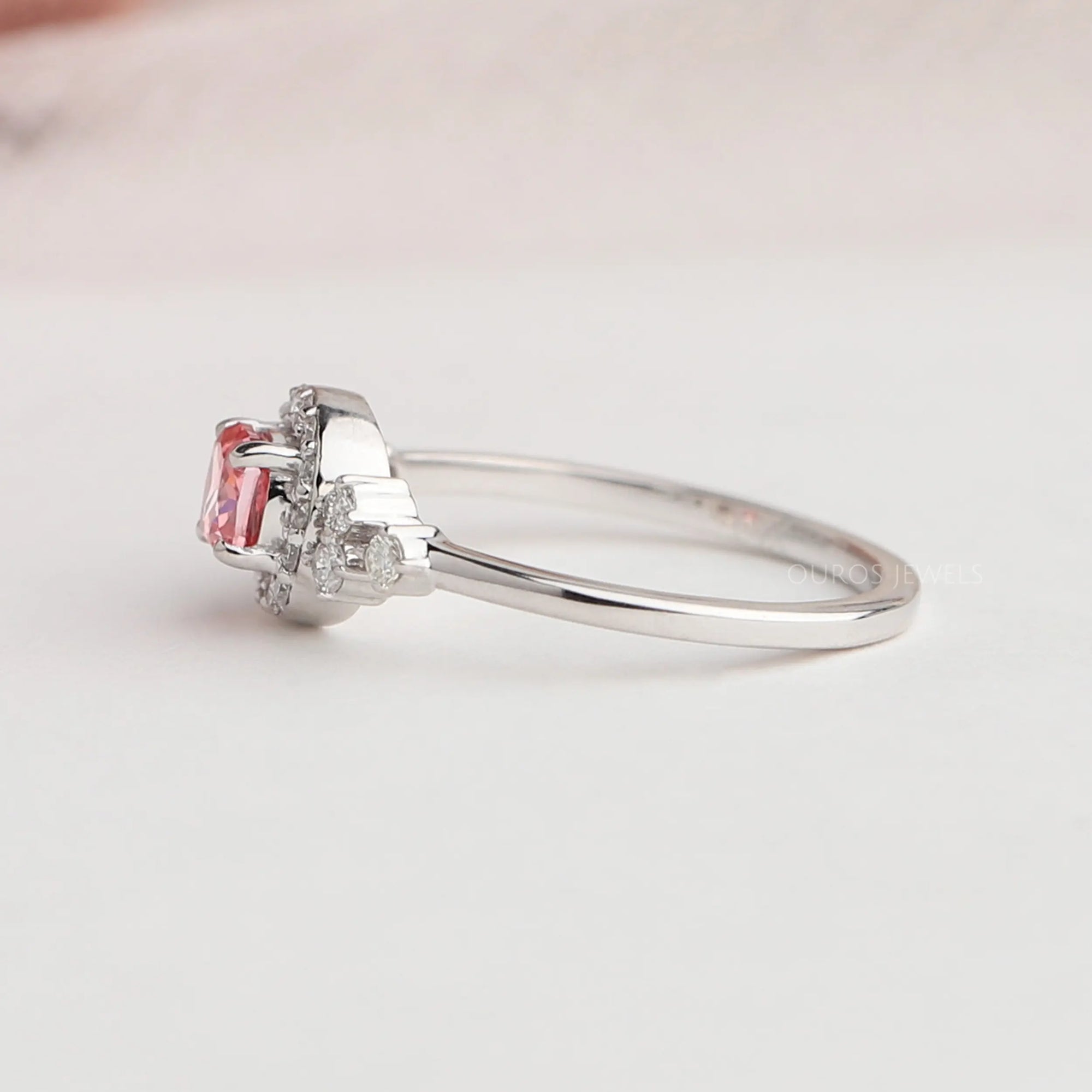 Pink Cushion Cut Halo Diamond Engagement Ring