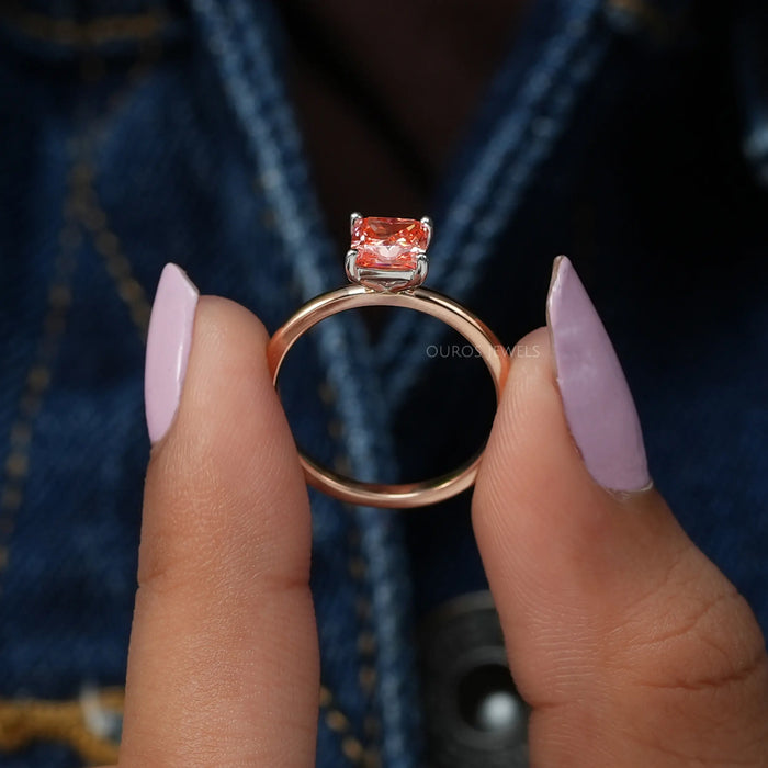  In Finger Side View Of Cushion Cut Lab Made Diamond Engagement Ring 