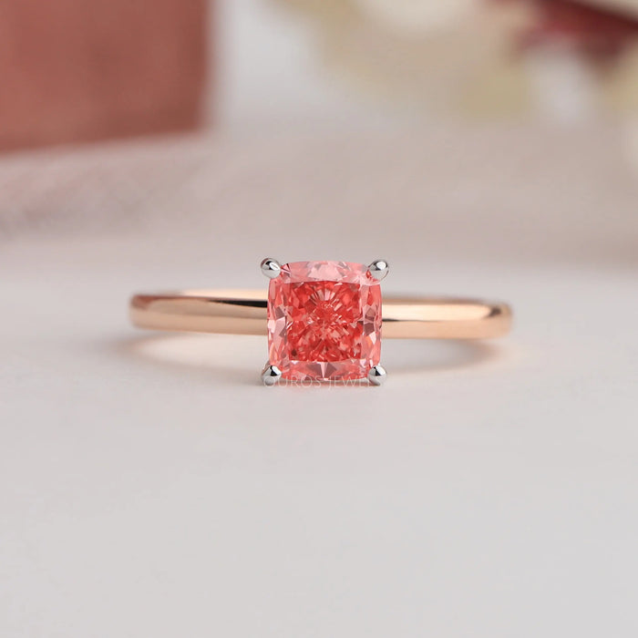  Solitaire Setting of Cushion Cut Lab Diamond Ring 