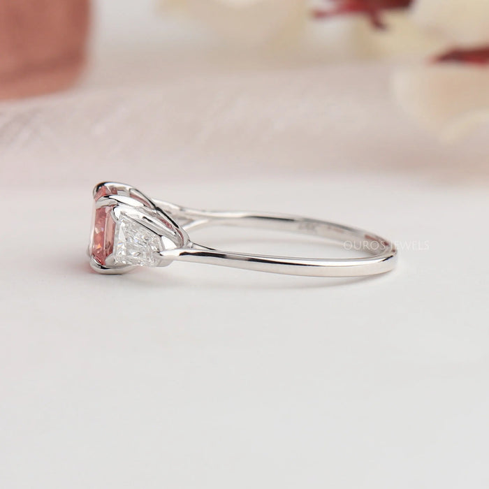 Side View Of  White Gold Lab Grown Diamond Ring Is Crafted With Cushion Cut Diamond