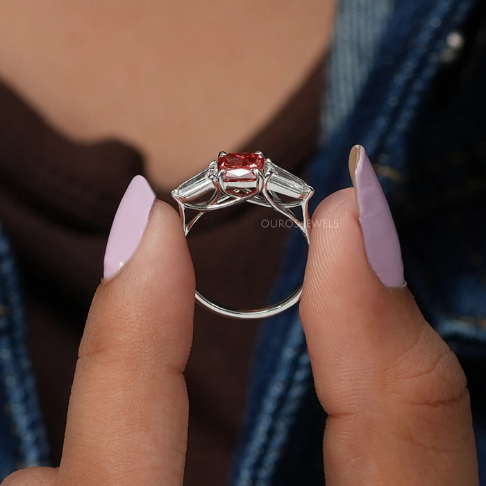 Fancy Colored Three-Stone Diamond Engagement Ring In Solid Gold