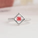 Close Up look of pink cushion solitaire engagement ring crafted with 14k white gold & VS clarity.