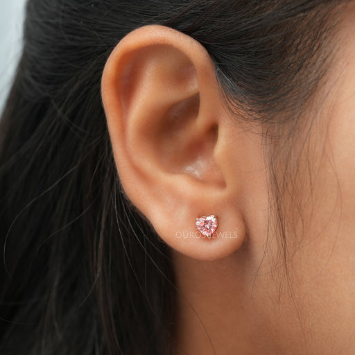 [Heart Shaped Diamond Stud Earrings]-[Ouros Jewels]