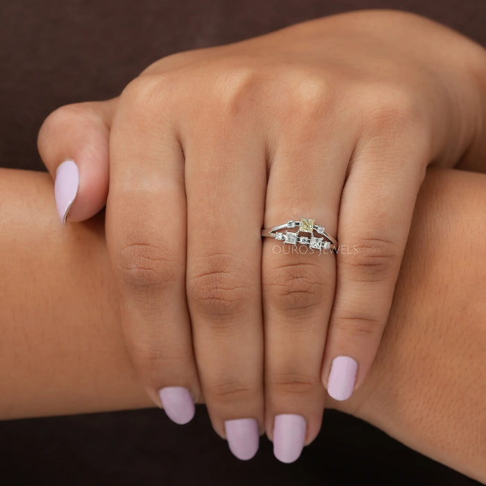 In Finger Front View Of Princess Cut Lab Created Diamond Engagement Ring