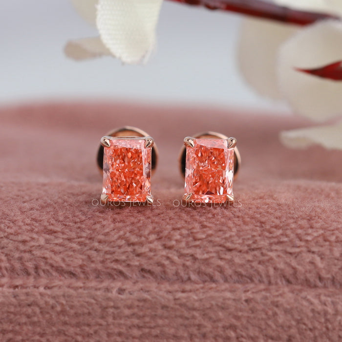 Pink Radiant Solitaire Diamond Stud Earrings