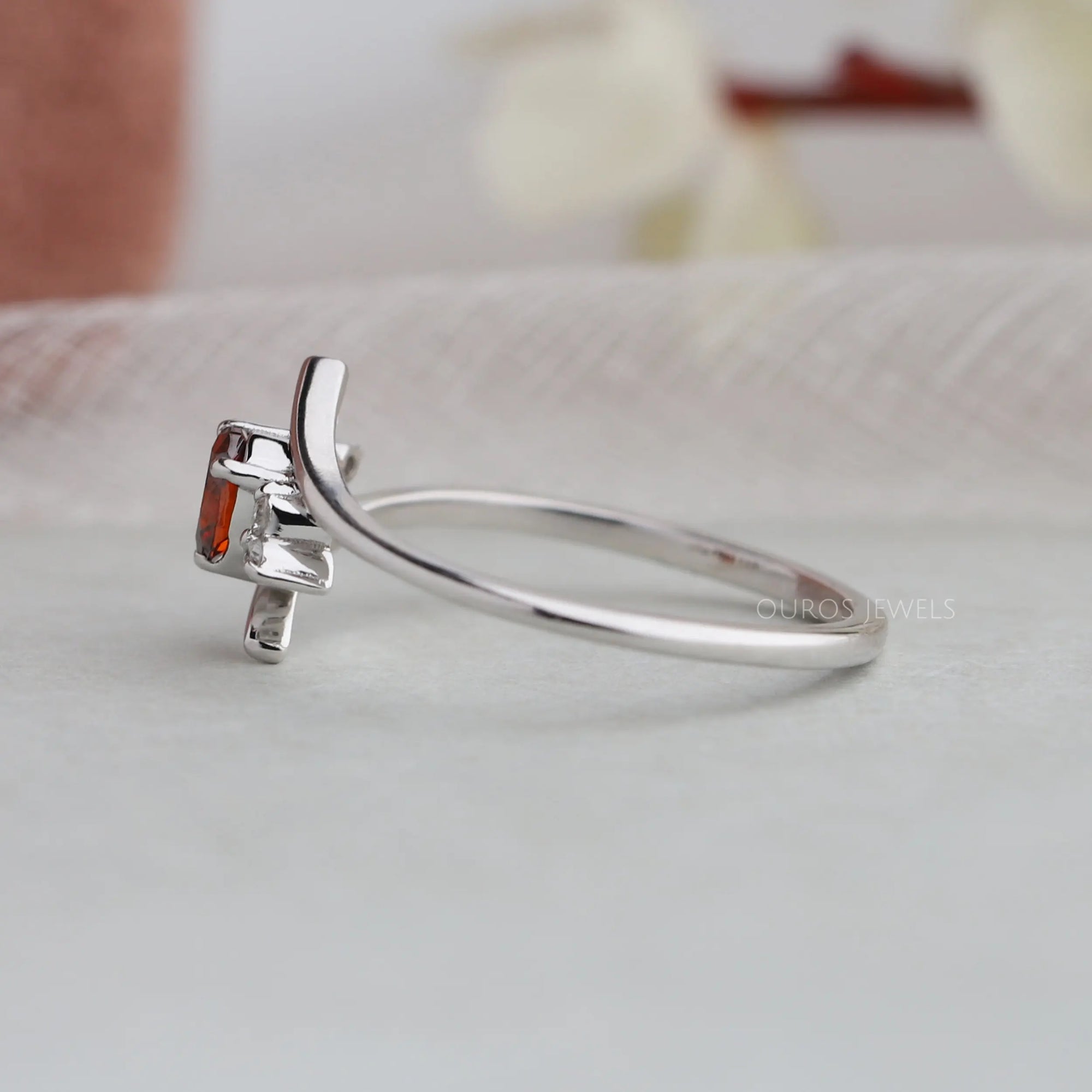 Red Oval Cut Lab Diamond Bypass Ring