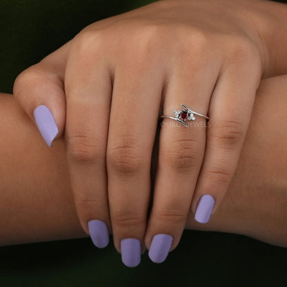 Red Oval Cut Lab Diamond Bypass Ring