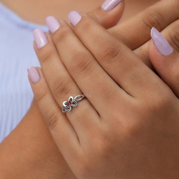 Womens lab diamond engagement ring with princess cut diamond in butterfly shape