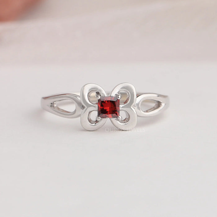 Butterfly shaped lab diamond engagement ring with split shank in white gold