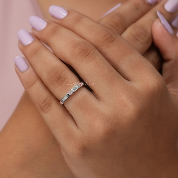 In Finger Front View Of Round Diamond Half Eternity Band