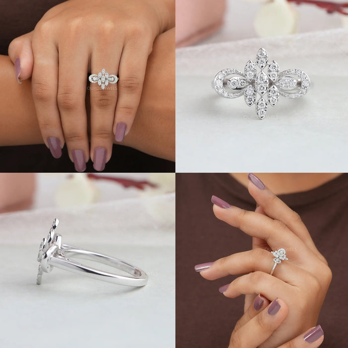 [10kt White Gold Womens Round Diamond Cluster Bridal Wedding Engagement Ring]-[Ouros Jewels]