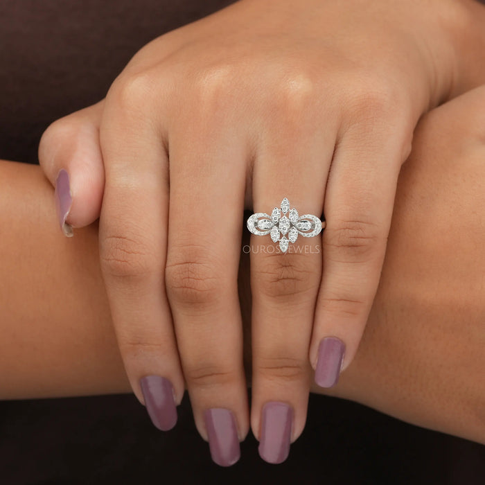 [Round Diamond Cluster Engagement Ring]-[Ouros Jewels]