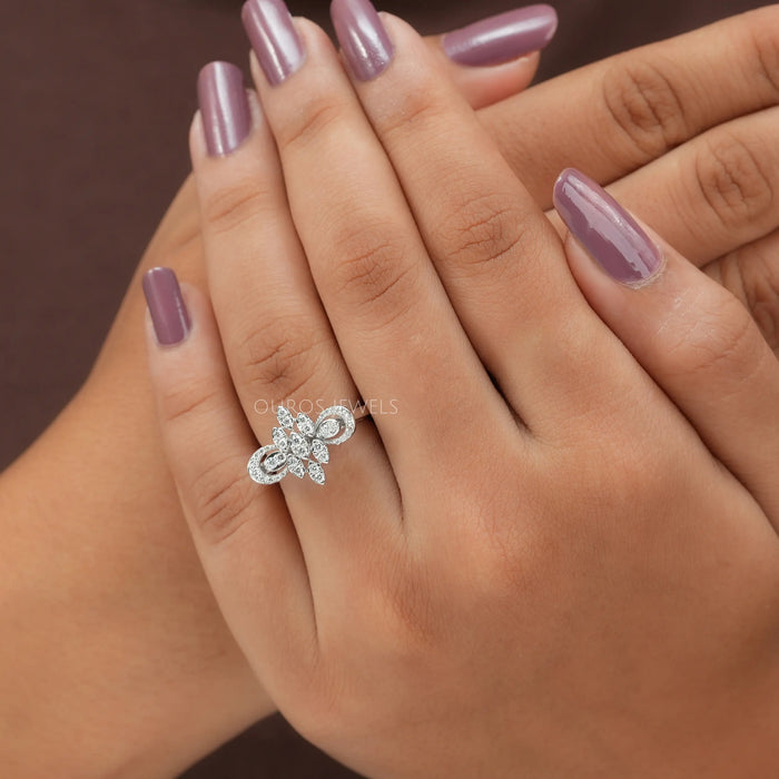 [14k White Gold Cluster Engagement Ring]-[Ouros Jewels]