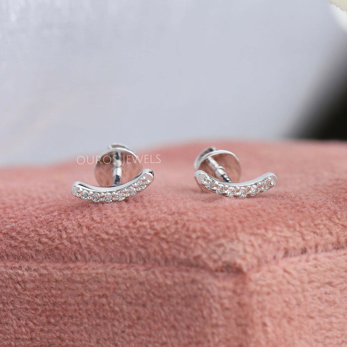 round diamond curved bar earring