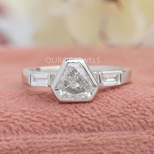 [Three Stone Shield Cut Engagement Ring]-[Ouros Jewels]