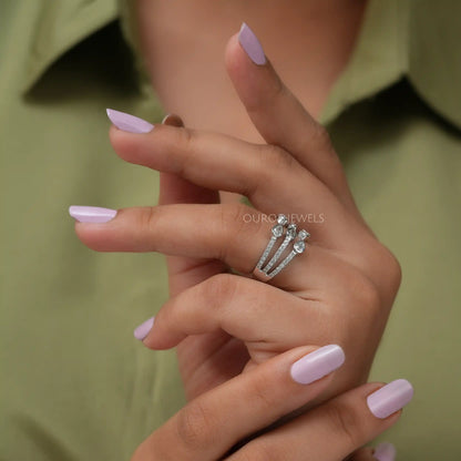 Three Row Pear Diamond Open Cuff Dainty Ring