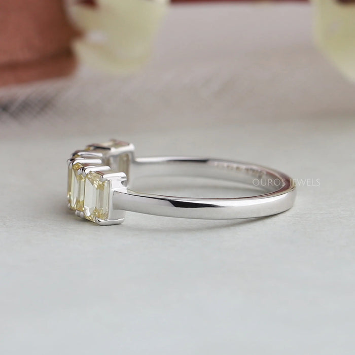 [Emerald Shaped Diamond Wedding Band]-[Ouros Jewels]
