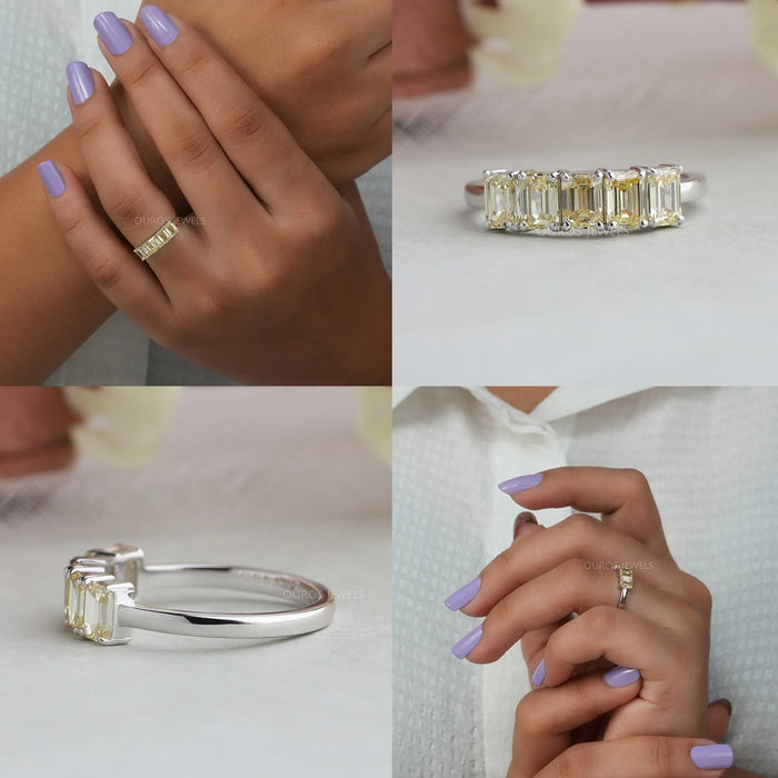 [Emerald Cut Diamond Wedding Band Yellow Gold]-[Ouros Jewels]