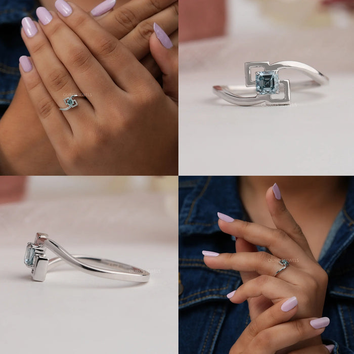 Collage Of Colored Lab Diamond Engagement Ring With Blue Asscher Cut Diamond