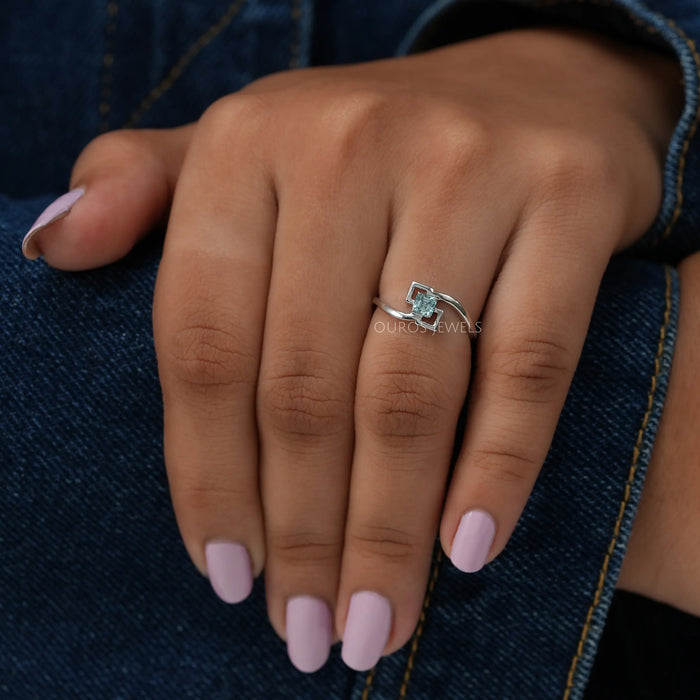 In Finger Front Look Of Asscher Cut Blue Lab Made Diamond Solitaire Ring