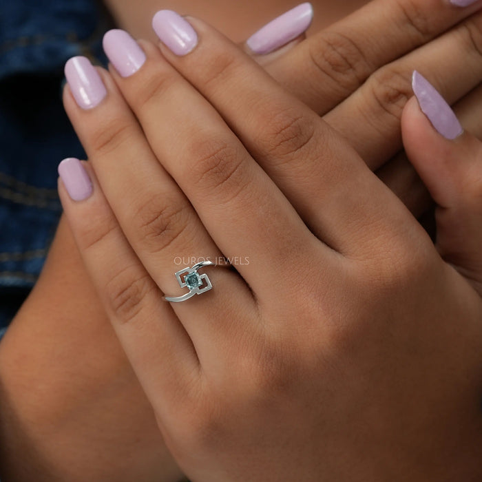 In Finger Look Of Blue Asscher Lab Created Diamond Ring