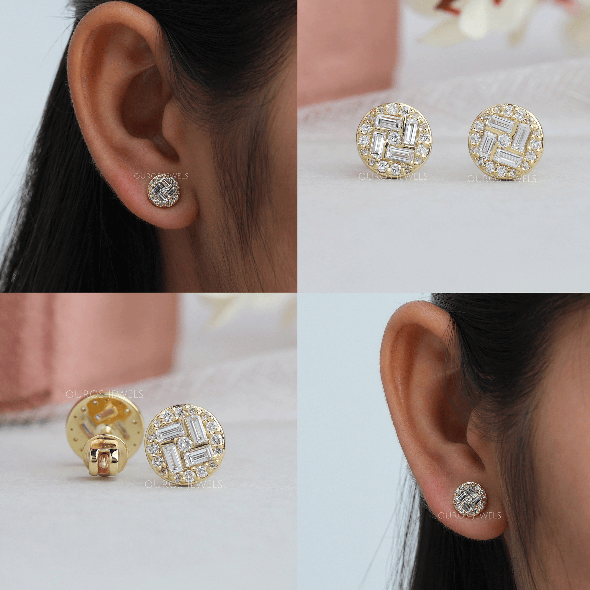 Baguette Cluster Stud Diamond Earrings Earring