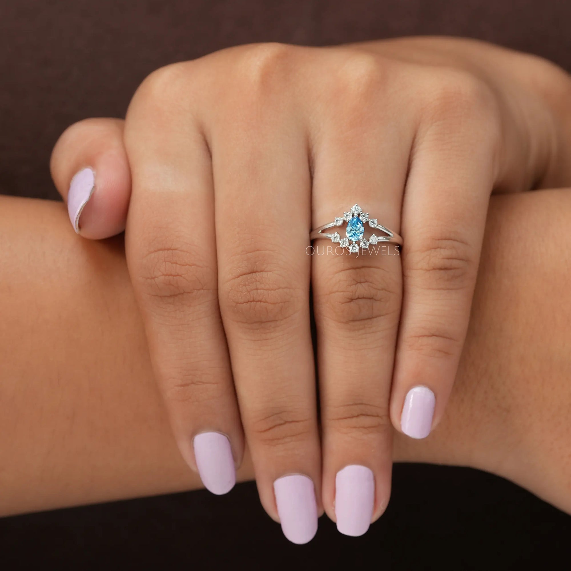 Blue Pear Cut Split Shank Wedding Ring