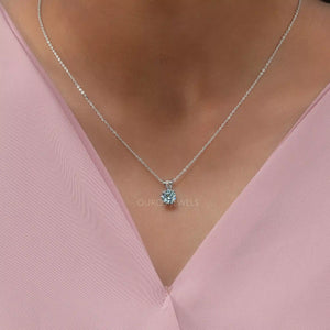 Greenish Blue Round Diamond Necklace