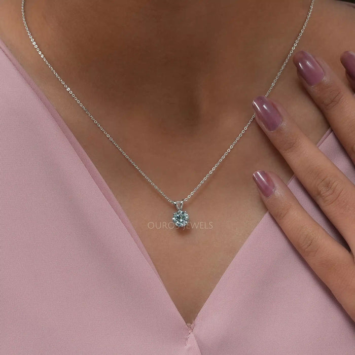 14k White Gold Round Solitaire Diamond Pendant