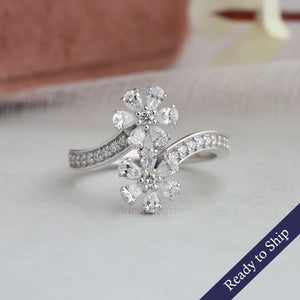 Bypass Pear Cut Flower Style Engagement Ring