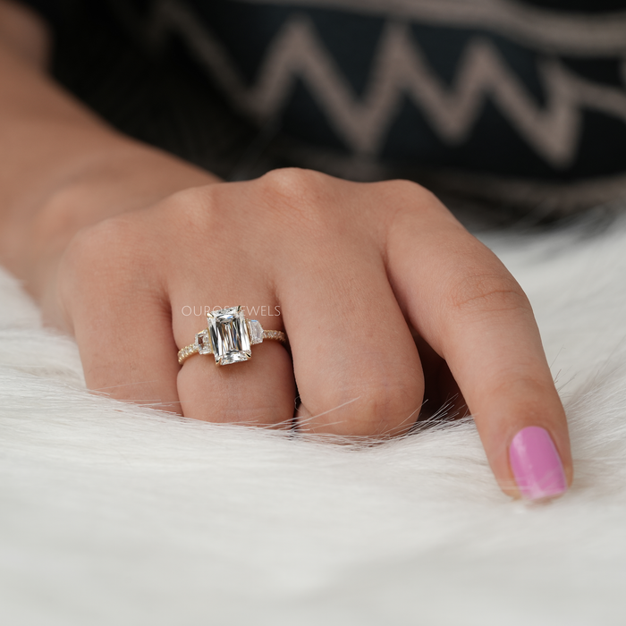 Emerald Criss Cut Lab Grown Diamond Ring