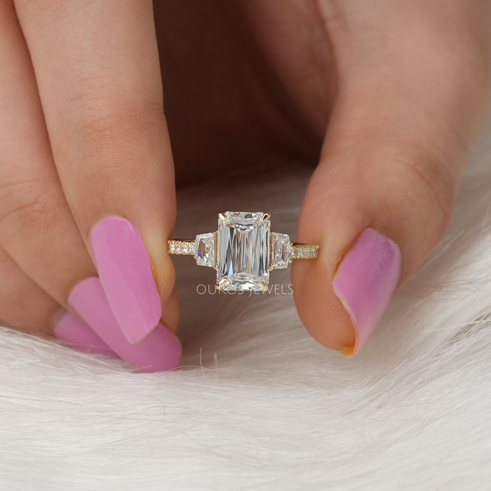 Emerald Criss Cut Lab Grown Diamond Ring