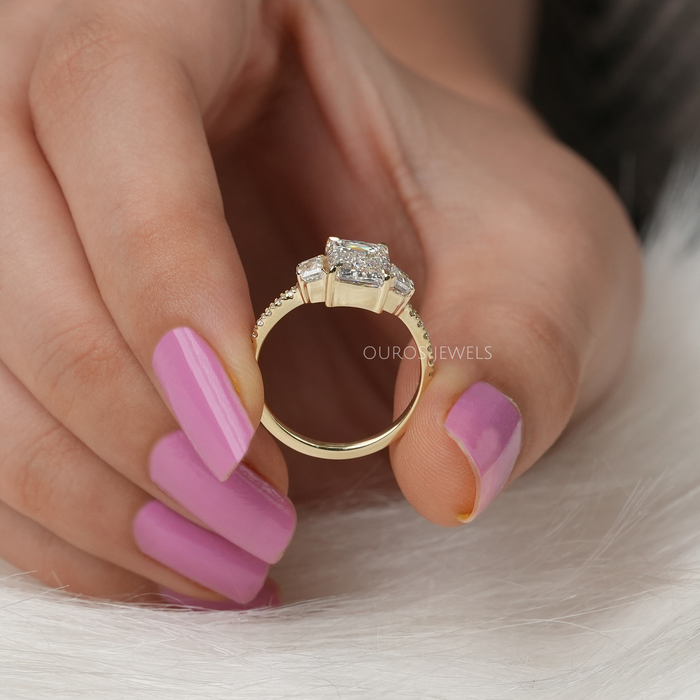 Emerald Criss Cut Lab Grown Diamond Ring