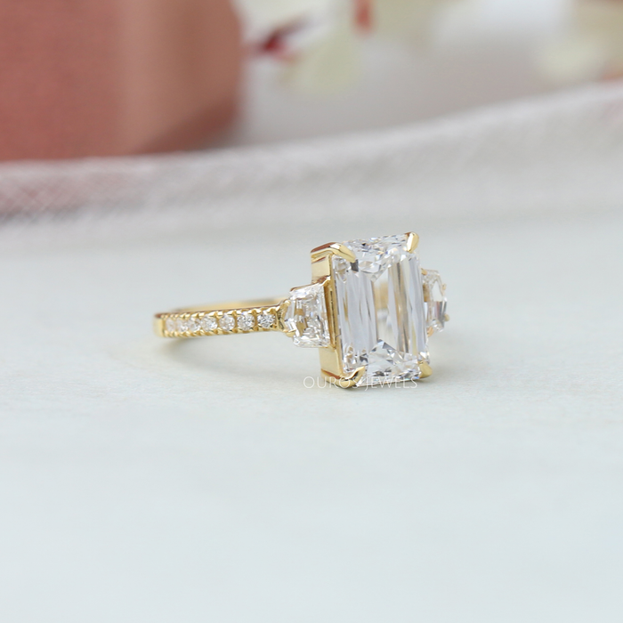 Emerald Criss Cut Lab Grown Diamond Ring