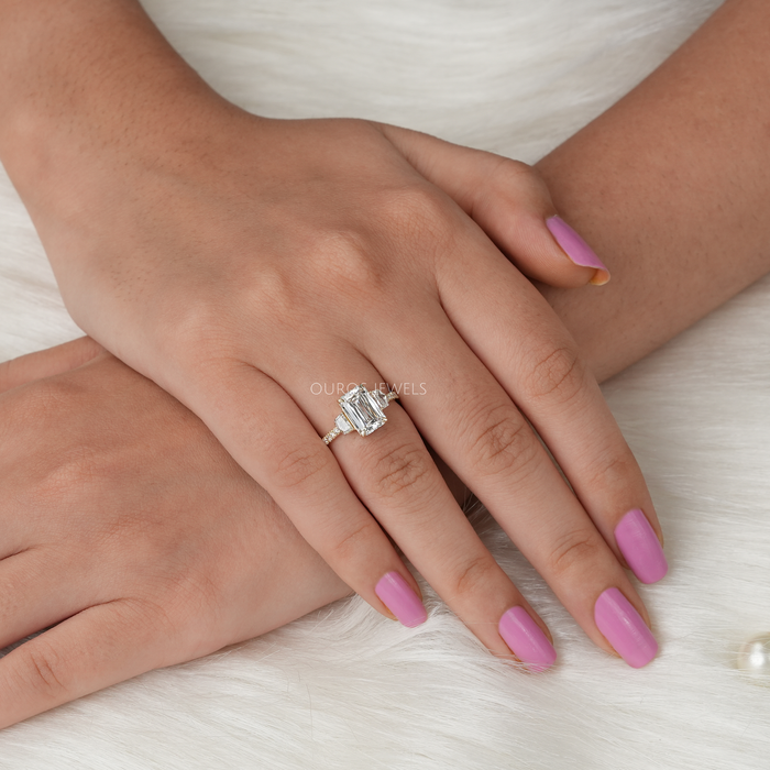 Emerald Criss Cut Lab Grown Diamond Ring