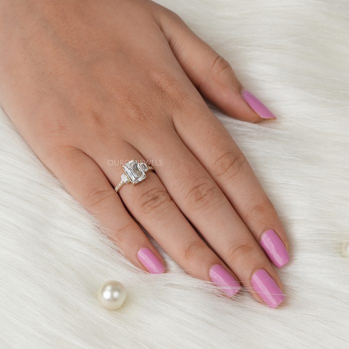 Emerald Criss Cut Lab Grown Diamond Ring