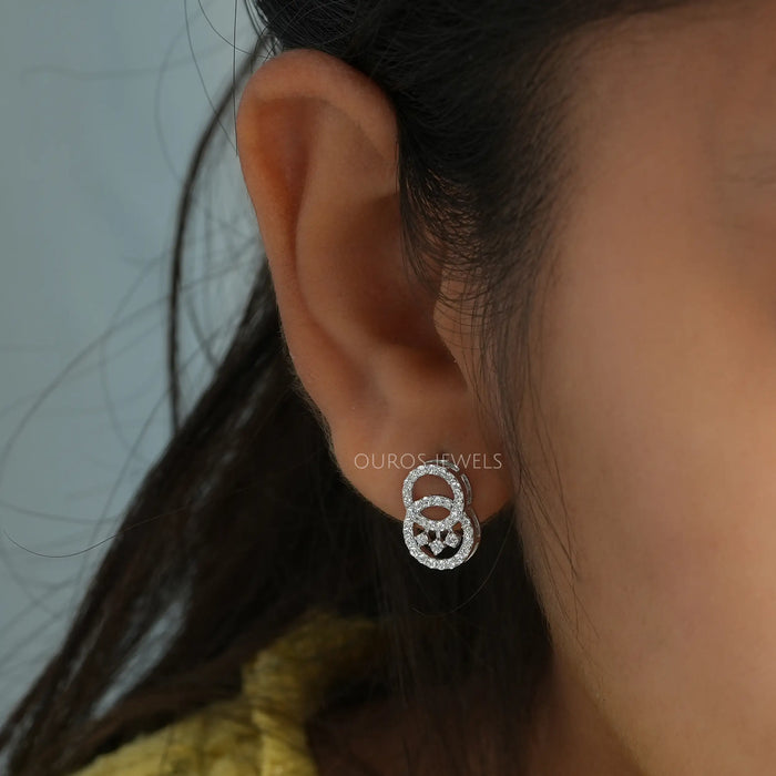 round shaped man made diamond stud earrings crystal on ear