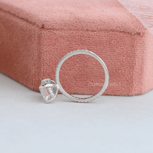 [Emerald Cut Hidden Halo Engagement RIng in 18K white Gold]-[Ouros Jewels]