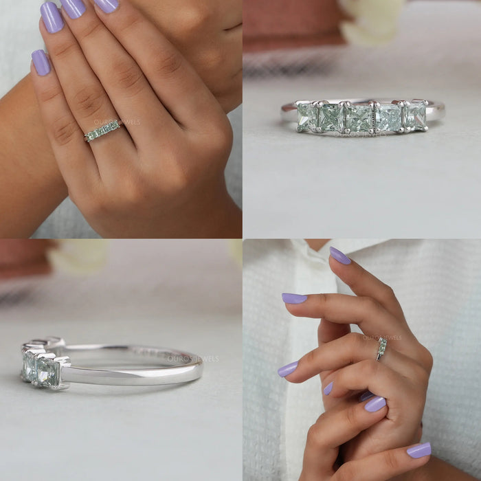 [5 Stone Green Diamond Wedding Band]-[Ouros Jewels]