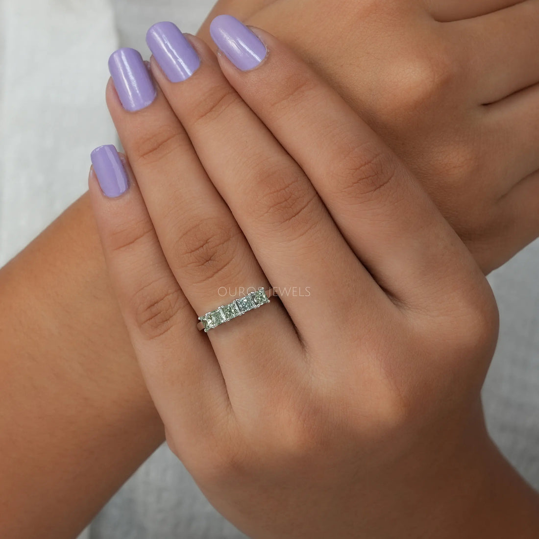 Green Princess Cut Five Stone Wedding Ring