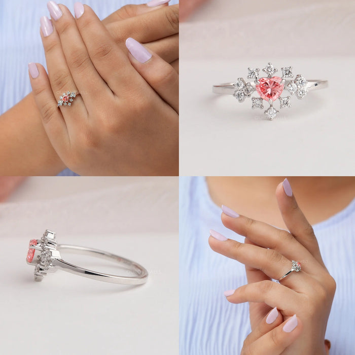 Collage of fancy pink heart shape diamond engagement ring for women's