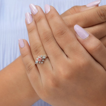 Pink Heart Cut Halo Cluster Diamond Ring