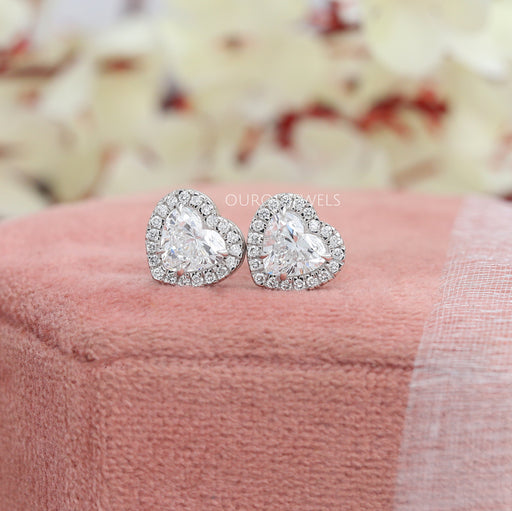 heart cut halo diamond stud earrings